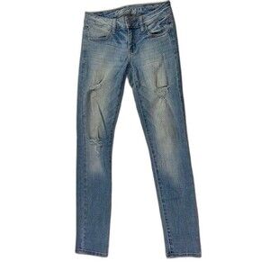 American Eagle Size 0 Womens Jegging Stretch Light Wash Distressed Low Rise
